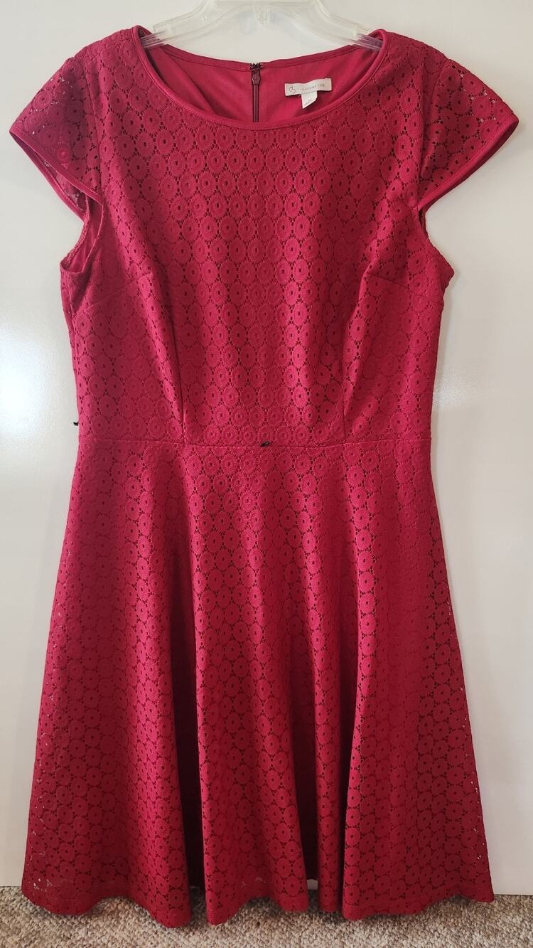 Charter Club Red Lace Fit & Flare Dress Womens Size 14 Holiday A-Line #248